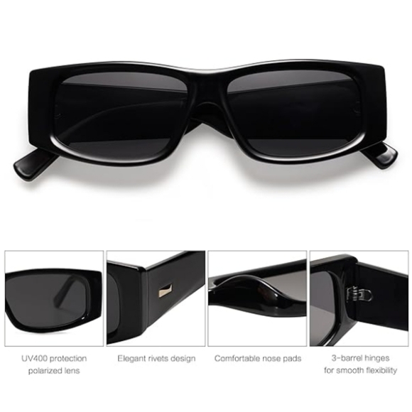 Rectangle Polarized Fashion Rave Sunglasses SJ2228 Black - Picture 3 of 5